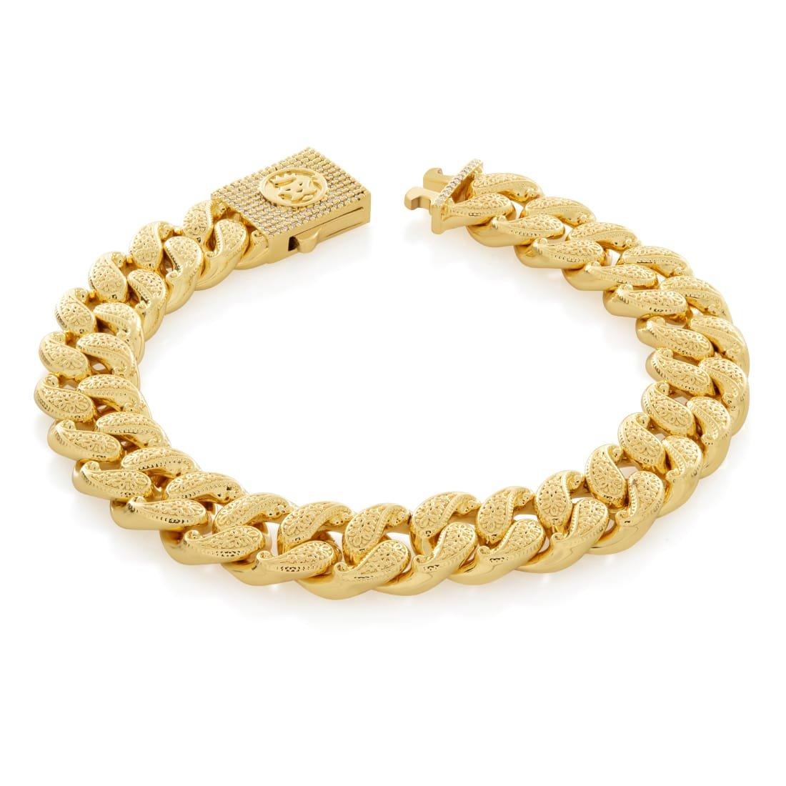King Ice 12MM Filigree Miami Cuban Link Bracelet - Gold - GOLD